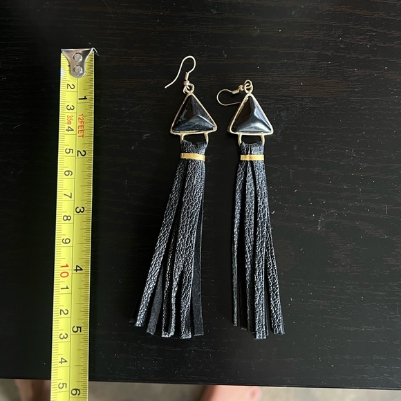 Black Triangle 🔺 Tassel Earrings - Picture 2 of 6